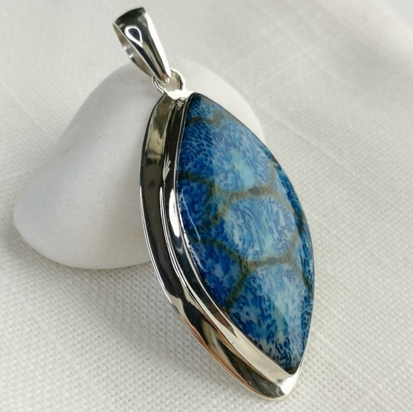 Blue Jasper marquise cabochon sterling silver pendant for necklace 🆕 - Picture 2 of 8
